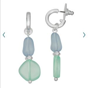 - Napier ocean sea glass c hoop double drop earrings